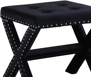 English Elm Velvet Small Tufted Accent Bench with Nailhead Trim and X-Leg Frame, Plush Foam Seat for Entryway Black 20 L x 19 W x 7 H B011P357421