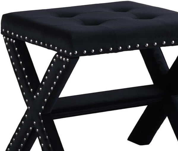 English Elm Velvet Small Tufted Accent Bench with Nailhead Trim and X-Leg Frame, Plush Foam Seat for Entryway Black 20 L x 19 W x 7 H B011P357421