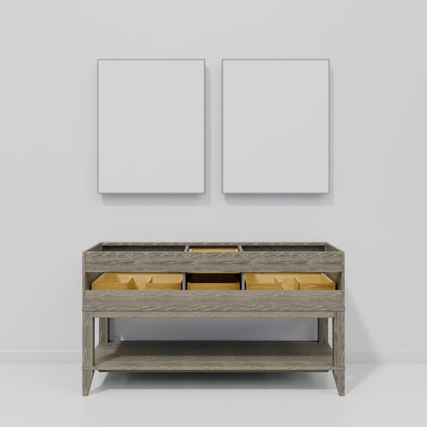 English Elm Grey Oak Double Bath Vanity With White Quartz Top & Mirrors - Modern Design, Ample Storage Solution B2731S01638