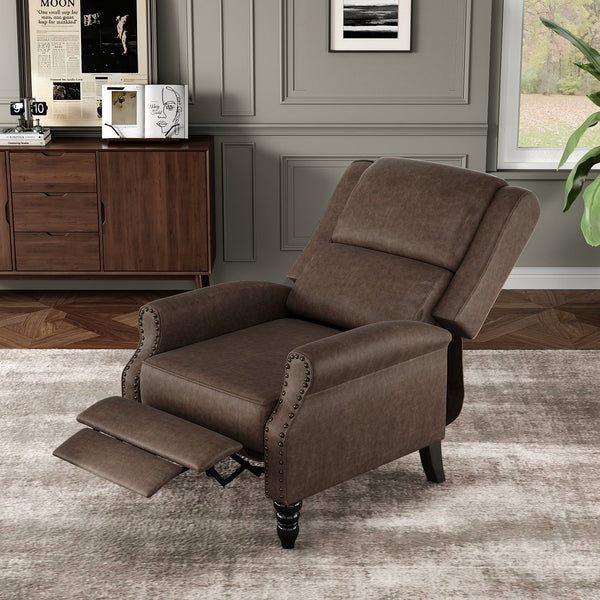 English Elm Faux Leather Pushback Recliner Chair Coffee – Easy Assembly, Back & Lumbar Support, Soft Cleanable Upholstery T3623P380524