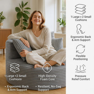 English Elm Full Foam Corduroy Single Seat Lounge Sofa with Lumbar Pillows for Small Spaces Grey W3326P350900