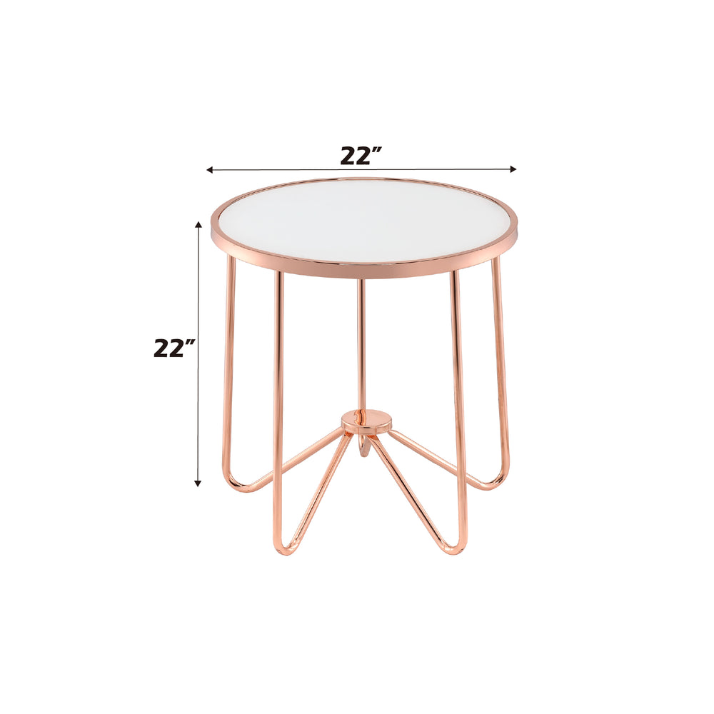 English Elm Alivia Rose Gold Frosted Glass End Table – 5mm Tempered Round Top, Sleek Metal Trim, 40lb Limit B2726P370416