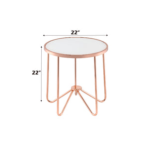 English Elm Alivia Rose Gold Frosted Glass End Table – 5mm Tempered Round Top, Sleek Metal Trim, 40lb Limit B2726P370416