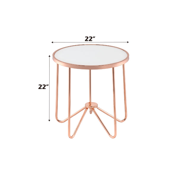 English Elm Alivia Rose Gold Frosted Glass End Table – 5mm Tempered Round Top, Sleek Metal Trim, 40lb Limit B2726P370416