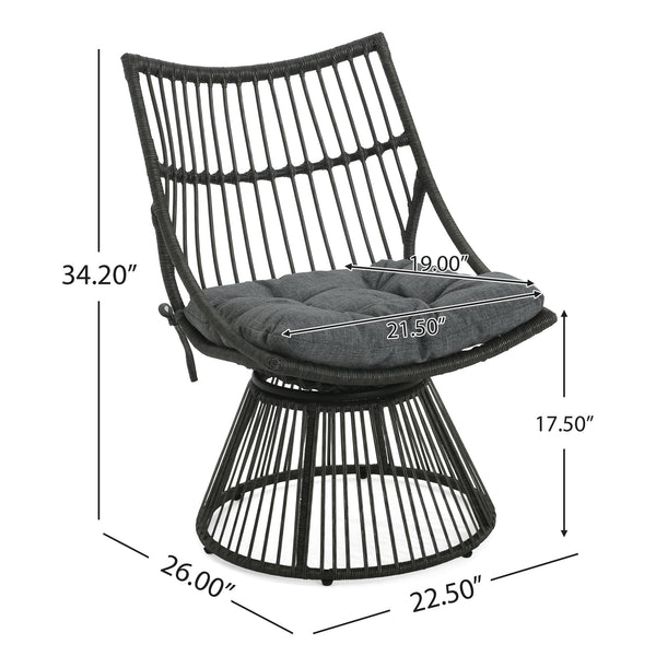 English Elm Christopher Knight Home® - ELAINE Retro Wicker High-Back Chair in Grey — PE Rattan Papasan Base, Weather-Resistant Boho Accent N775P188548G