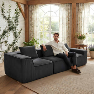 English Elm Modular Corduroy Sectional with Deep Foam Seating Low Profile Living Room Couch W3326S00013