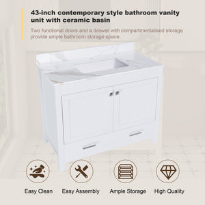 English Elm Modern 43" Bathroom Vanity With Artificial Marble Finish, Solid Wood Frame & Practical Storage Solutions W509S00140