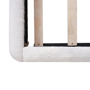 English Elm King Boucle Upholstered Bed Sculptural Arch Frame Solid Wood Legs Plush Headboard N757K371804W