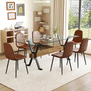 English Elm Table And Chair Set - Modern 79"X31.5" Glass Top With X-Shaped Black Metal Legs & 6 Techno-Fabric Chairs W1151S04087-GIGA