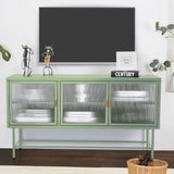 English Elm Retro Style Entertainment Center Tv Console Tv Stand With Enclosed Storage Display Cupboard Stylish Fluted Glass Tv Table With Wide Countertop Glass Doors Detachable Shelves (Old Sku:W68751722)