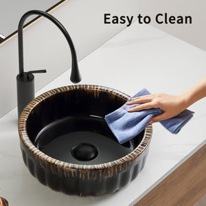 English Elm 15"x15" Ceramic Vessel Sink Gold Rim Gloss White Basin for Modern Bathroom Vanity W3402P435611
