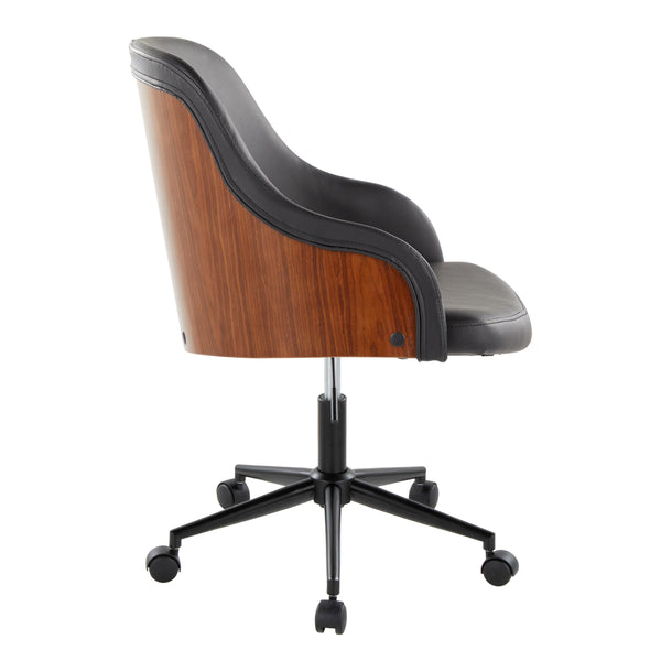 English Elm Office Task Chair with Walnut Accents Faux Leather Seat and Mid-century Modern Style B202P474169