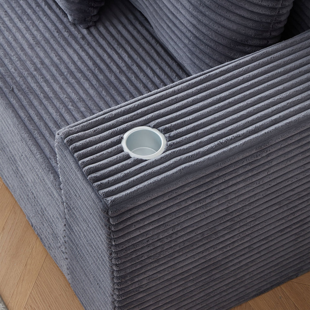 English Elm Deep Seat Corduroy Modular Couch With Cup Holders - No Assembly Needed, Perfect For Cozy Spaces! W848S00060