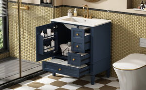 English Elm 30 30 Inch Bathroom Vanity with Ceramic Sink, Modern Compact 3-Drawer Storage Cabinet for Small Baths Blue N710P247499C