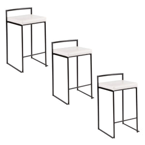 English Elm Fuji 26" Stackable Counter Stool Set Of 3 With Black Metal Frame & White Faux Leather Cushion B202P221998
