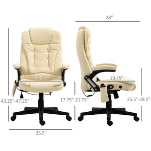 English Elm Homcom High Back Massage Office Chair With Vibration & Heat, Ergonomic Design, Beige Pu Leather W2225P217505