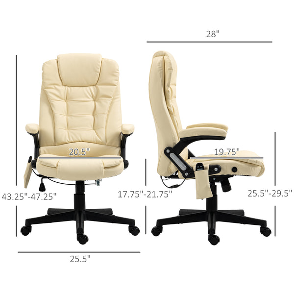 English Elm Homcom High Back Massage Office Chair With Vibration & Heat, Ergonomic Design, Beige Pu Leather W2225P217505