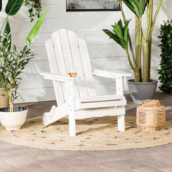English Elm Walker Edison - Classic Acacia Wood Adirondack Chair - White Wash Off-White, Weather-Resistant, Easy Assembly, Timeless Outdoor Seating B185P244171