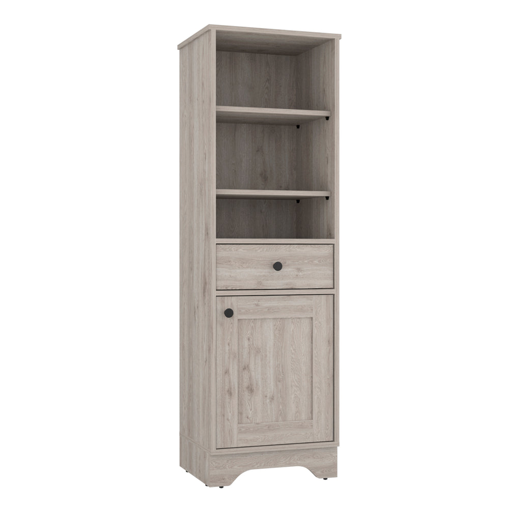 English Elm St. Clair Grey Linen Cabinet with Drawer & 3 Open Shelves, Engineered Wood, Compact Storage Solutions B200P188813