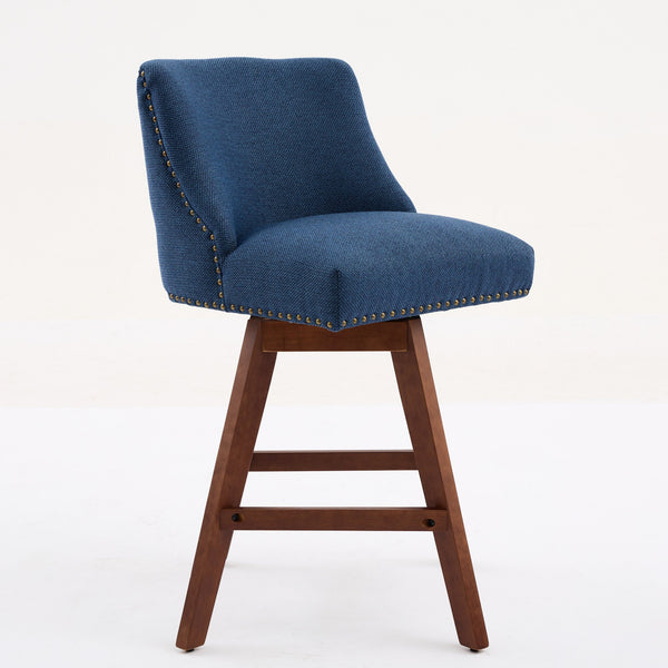 English Elm Counter Curved Back Swivel Barstool with Thick Cushioned Seat, 360° Rotation, Durable Rubberwood Frame, Supports 300 lbs Blue W1143P237897