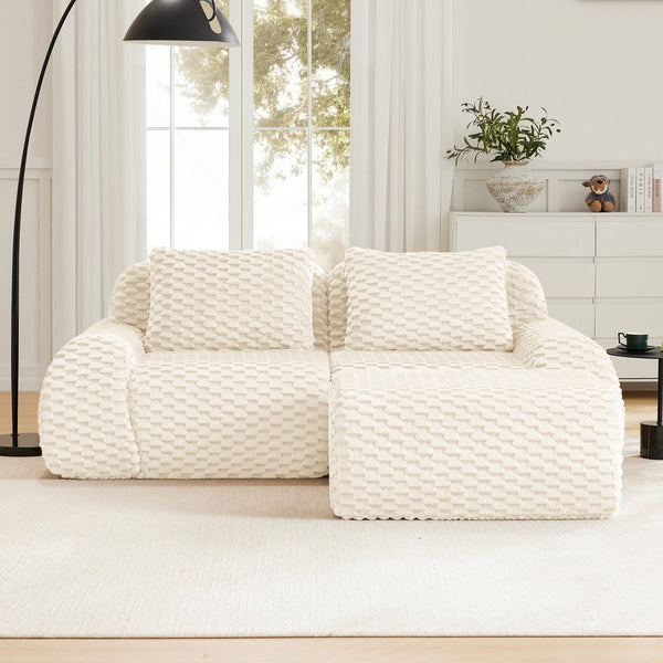 English Elm 82" Modular L-shaped Sectional Sofa Flannelette Upholstered with Movable Ottoman Living Room Cream W714S01517
