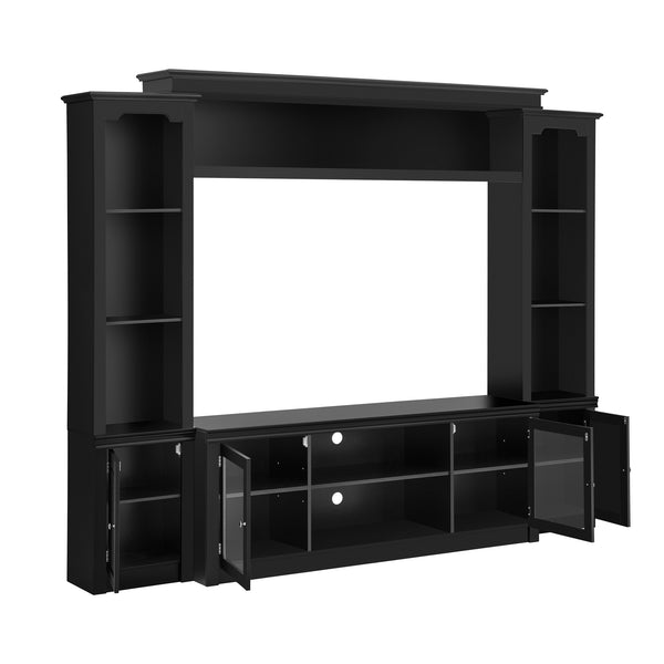 English Elm Entertainment Wall Unit with Glass Doors Open Shelving Mdf Living Room Storage Black N710S688102B