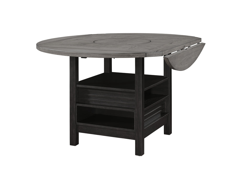 English Elm 1pc Farmhouse Contemporary Counter Height Table with Turntable, Drop Leaves, Built-In Shelves, 46"-60" natural grain black-gray finish B2741S00314