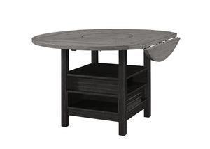English Elm 1pc Farmhouse Contemporary Counter Height Table with Turntable, Drop Leaves, Built-In Shelves, 46"-60" natural grain black-gray finish B2741S00314