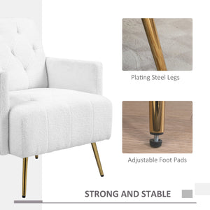 English Elm HOMCOM Sherpa Accent Chair with Tufted Diamond Stitching, Gold Steel Legs, Plush Berber Fleece Comfort W2225P173964