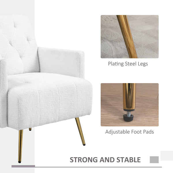 English Elm HOMCOM Sherpa Accent Chair with Tufted Diamond Stitching, Gold Steel Legs, Plush Berber Fleece Comfort W2225P173964