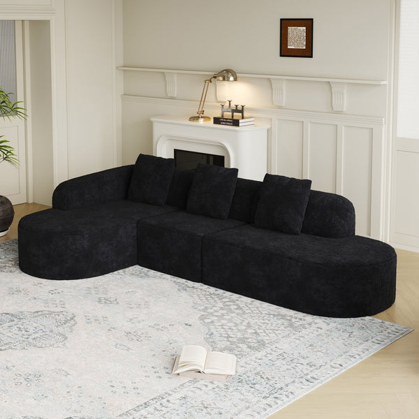 English Elm 111.8-Inch L-Shaped Curved Modular Sofa - Modern Lychee-Textured Fabric With Plush Pillows & Flexibility W834S00543