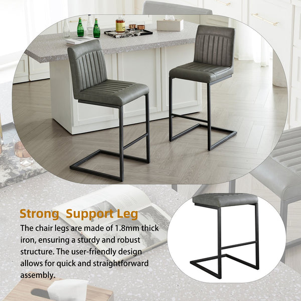 English Elm Faux Leather Counter Stools Set of Two Ergonomic Curved Back Metal Frame Kitchen Seating W5096P400639
