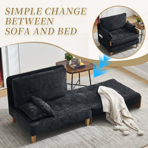 English Elm Foldable mid-century sleeper sofa bed recliner 3-in-1 convertible for small spaces with pillows and storage Black W395P290560