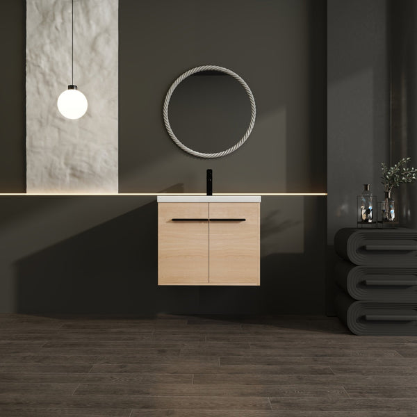 English Elm Levistar 24" Oak Bathroom Vanity With Durable Resin Sink & Smart Storage, Perfect For Small Spaces W1972P165042