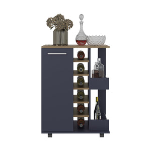 English Elm Carefree Two-tone Bar Cabinet with Bottle Racks and Open Side Shelves for Modern Living B128P387091