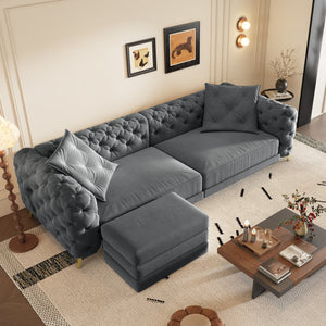 English Elm 97.6" Oversized Velvet Chesterfield Sleeper Sofa Floral Tufted Roll Arm Living Room Couch Dark Grey W1885S00411
