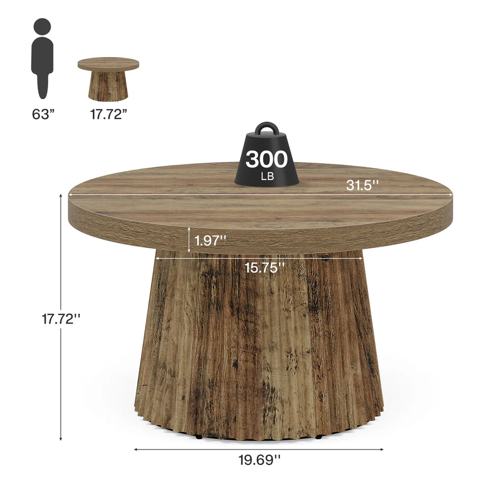 English Elm Round Fluted Drum Base Coffee Table Warm Wood Finish for Modern Farmhouse Living Rooms T3971P464339