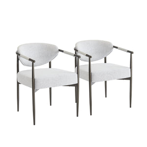 English Elm Modern Upholstered Armchair Set Two Beige Cushioned Seats with Bronze Iron Legs N762P329075A