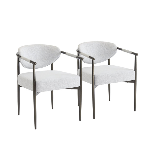 English Elm Modern Upholstered Armchair Set Two Beige Cushioned Seats with Bronze Iron Legs N762P329075A