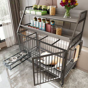 English Elm Large Pet Cage with Iron Frame Mdf Panels Storage Rack and Steel Feeding Basins Black,Gray+Charcoal W3064P245387