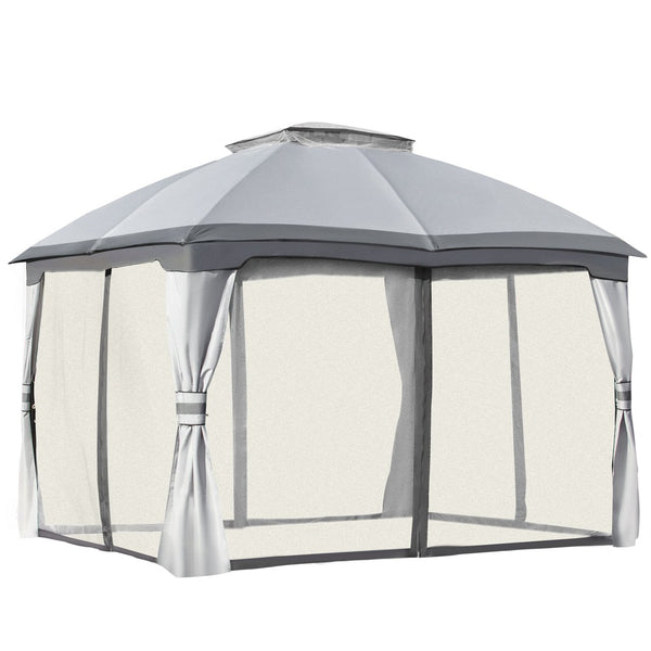 English Elm Gazebo Steel Frame Screened Patio Shelter with Double Tier Roof and Mesh Walls T3971P388788