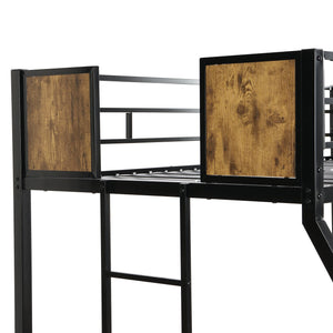 English Elm Twin Over Full Metal Bunk Bed with Trundle, Space-Saving Platform, Built-In Storage & Guardrail Black+Brown 80.51 L x 13.98 W x 7.16 H W2297P217826