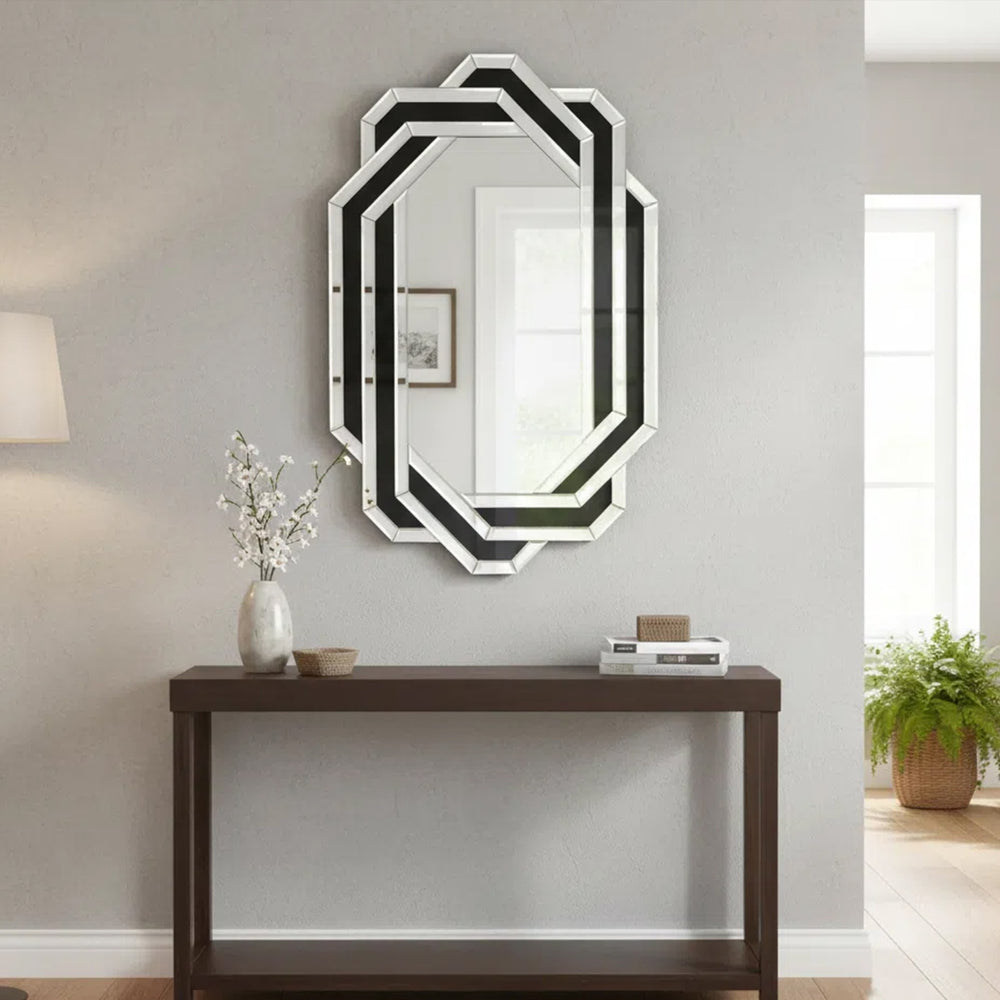 English Elm Decorative Crystal Crush Diamond Wall Mirror Glam Faceted Glass Statement Piece W3836P409959