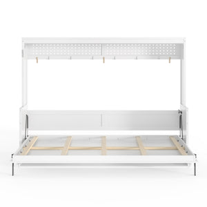 English Elm Queen Murphy Bed with Fold Down Desk Led Lighting and Usb Port for Home Office White W1580S00456