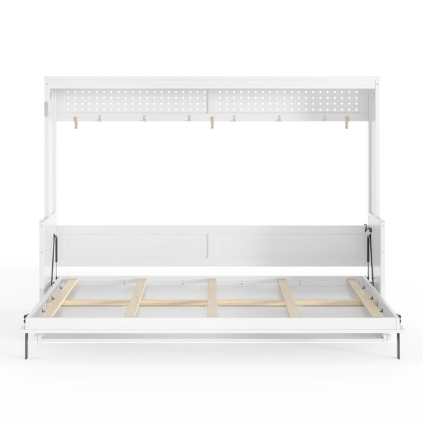 English Elm Queen Murphy Bed with Fold Down Desk Led Lighting and Usb Port for Home Office White W1580S00456