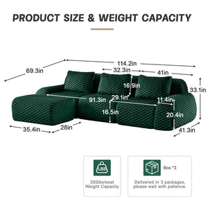 English Elm 114" Modular L-shaped Sectional Flannelette Sofa with Ottoman for Spacious Living Rooms Green W714S01526