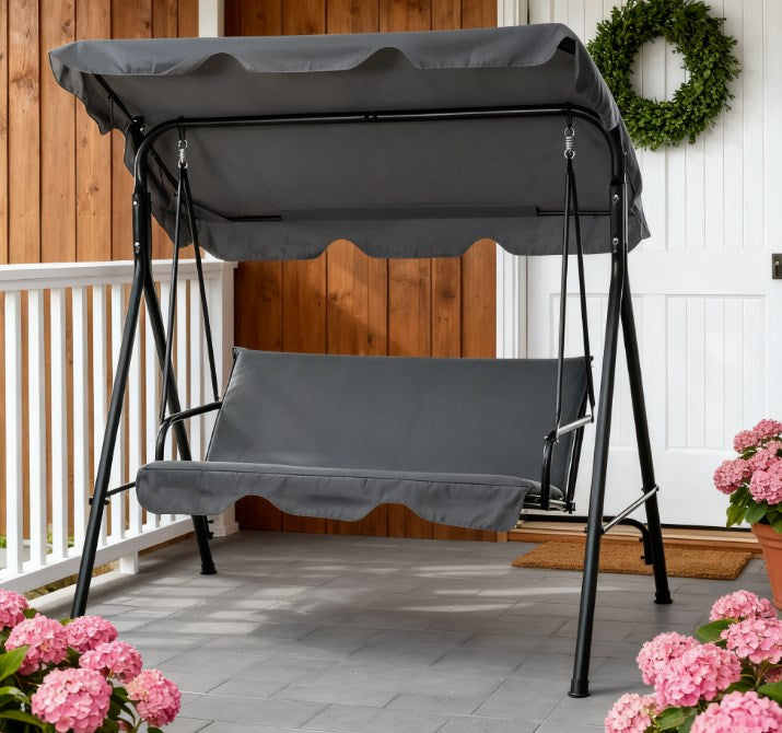 English Elm Outdoor 3 Person Canopy Swing with Steel a Frame Cushioned Seat and Uv Shade T3971P419089