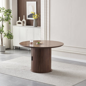 English Elm Round Wood Dining Table with Dual Storage Compartments for Kitchen or Small Spaces W3590P355174