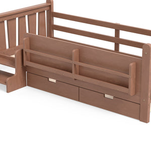 English Elm Twin Pine Floor Bed with Guardrails Built-in Bookcases and Stair Steps for Kids Natural W1580P430200