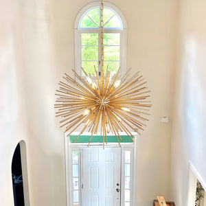 English Elm 29" Sputnik Chandelier Gold Iron 12 Arm Starburst Pendant Mid-century Foyer Light W1340P279982